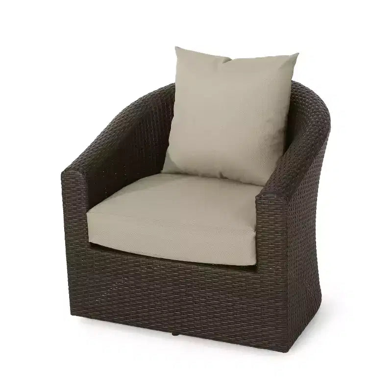 Okak 360 Sedie da Giardino Girevoli, Poltrone Club da Esterno in Rattan Intrecciato a Mano con Base in Alluminio e Cuscini Rimovibili, Salotto da Esterno, Singola, Marrone