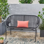 Divanetto da patio Okak Industrial in rattan PP con struttura in ferro a 2 posti, sedia accent, moderna sedia da salotto per esterni per portico, cortile e giardino, sedute per mobili da patio