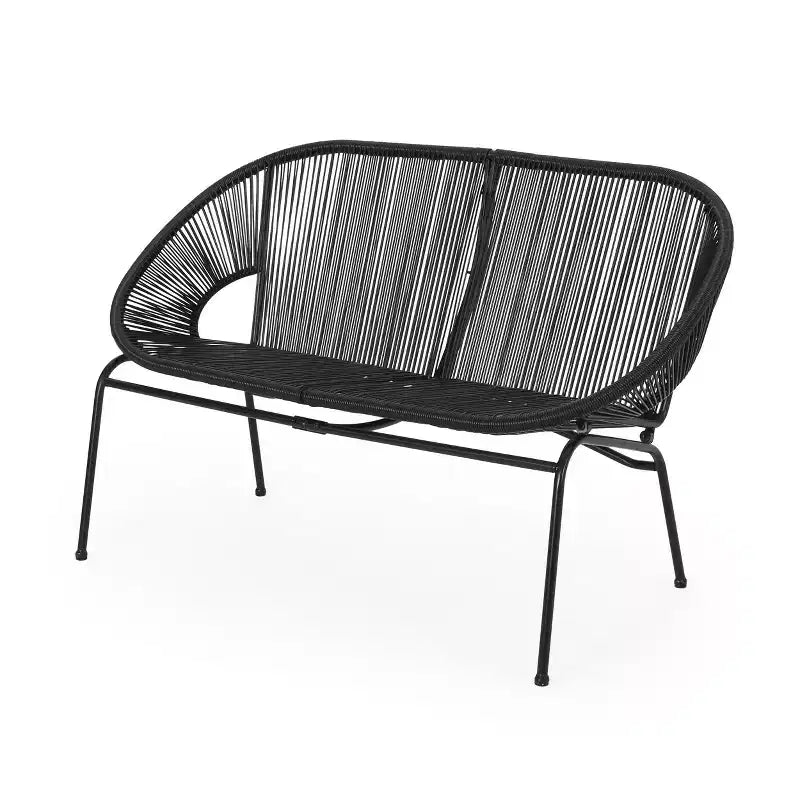 Divanetto da patio Okak Industrial in rattan PP con struttura in ferro a 2 posti, sedia accent, moderna sedia da salotto per esterni per portico, cortile e giardino, sedute per mobili da patio