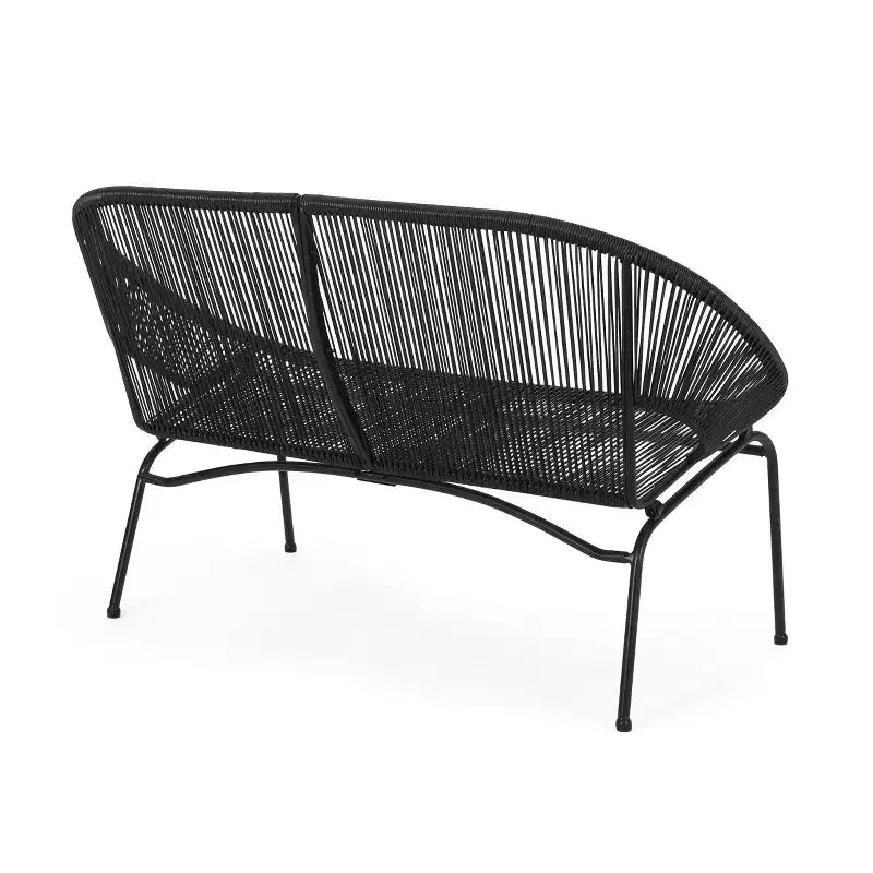 Divanetto da patio Okak Industrial in rattan PP con struttura in ferro a 2 posti, sedia accent, moderna sedia da salotto per esterni per portico, cortile e giardino, sedute per mobili da patio
