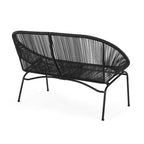 Divanetto da patio Okak Industrial in rattan PP con struttura in ferro a 2 posti, sedia accent, moderna sedia da salotto per esterni per portico, cortile e giardino, sedute per mobili da patio