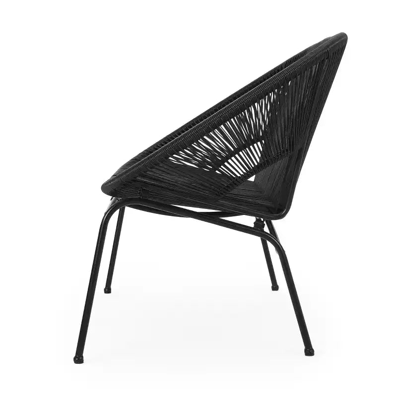 Divanetto da patio Okak Industrial in rattan PP con struttura in ferro a 2 posti, sedia accent, moderna sedia da salotto per esterni per portico, cortile e giardino, sedute per mobili da patio