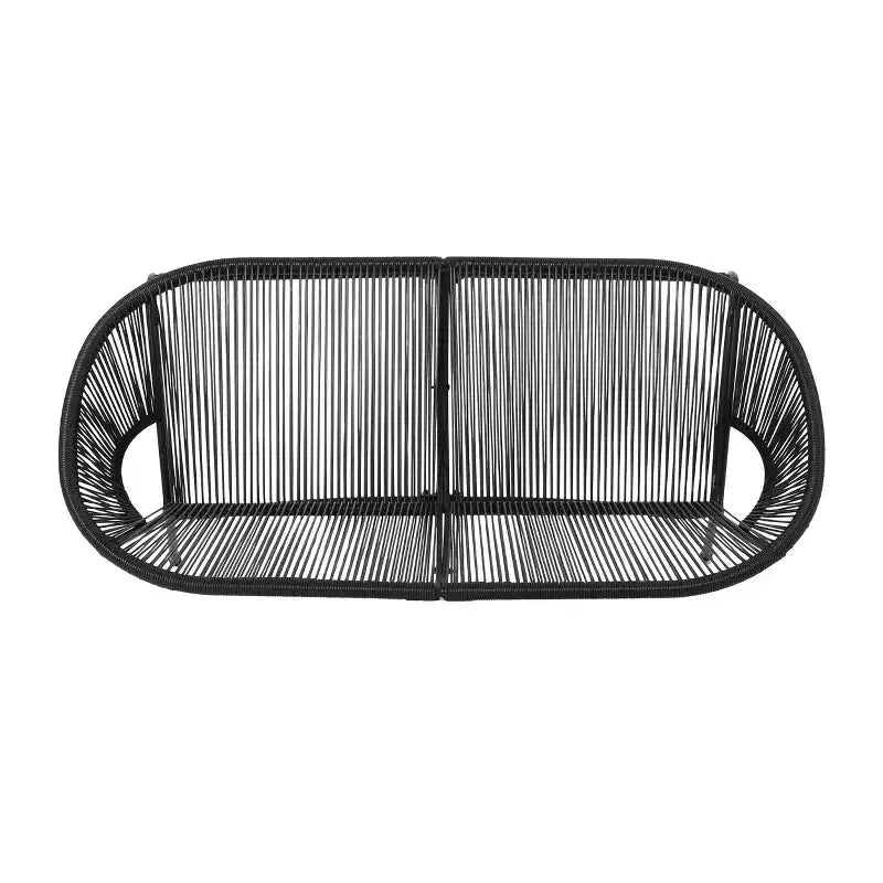Divanetto da patio Okak Industrial in rattan PP con struttura in ferro a 2 posti, sedia accent, moderna sedia da salotto per esterni per portico, cortile e giardino, sedute per mobili da patio