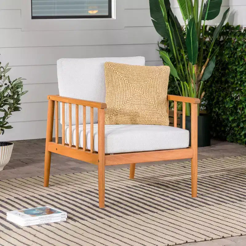 Okak Sedie da patio in legno di eucalipto rustico e contemporaneo, 1 pezzo, poltrone imbottite per portico, giardino e cortile, sedute per mobili da esterno, marrone