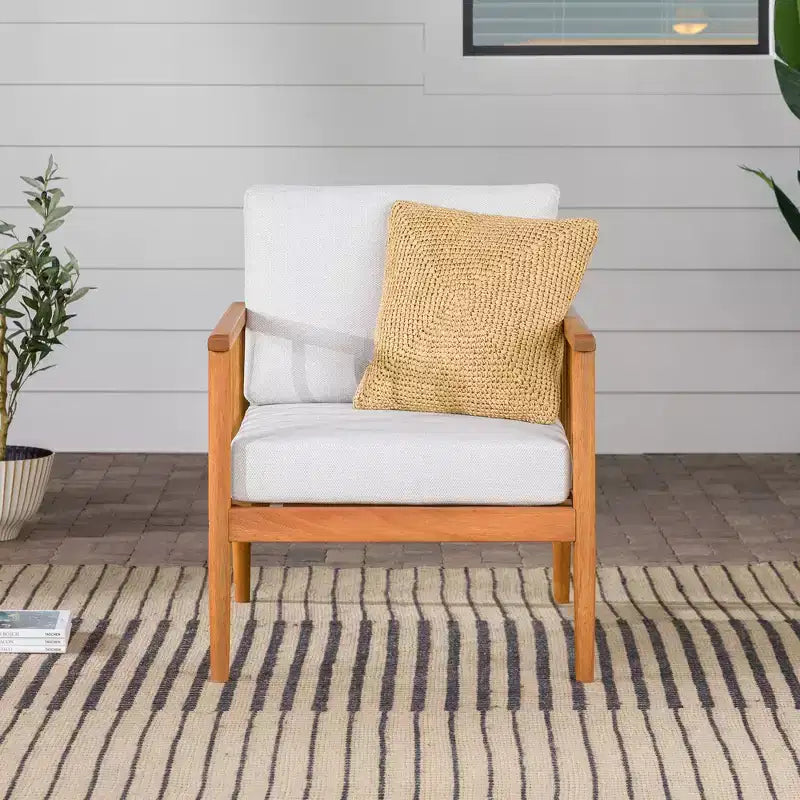 Okak Sedie da patio in legno di eucalipto rustico e contemporaneo, 1 pezzo, poltrone imbottite per portico, giardino e cortile, sedute per mobili da esterno, marrone