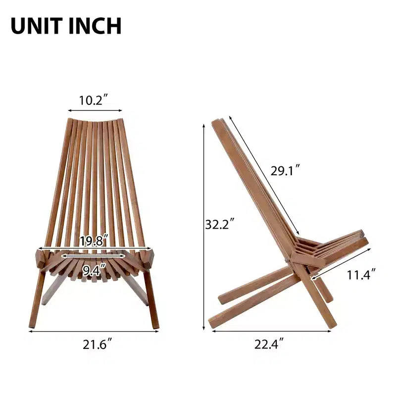 Okak Rustic Acacia Ardirondack Chair Foldable Ardirondack,1 Pc,Boho Leisure Chair with High Back&Slatted Frame for Porch,Backyard&Garden,Brown
