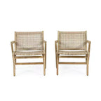 Okak 16 Rustic Patio Accent Chairs Premium Acacia Armchair with Woven Wicker Finish Seat&Back,Set of 2,Patio Furniture Seating,Natural