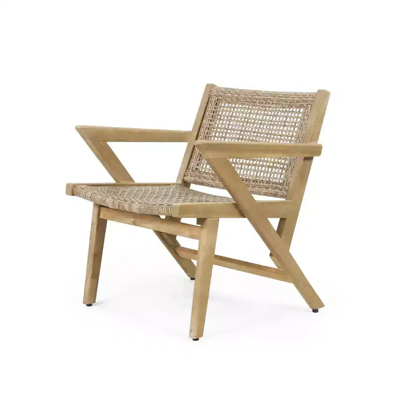 Okak 16 Rustic Patio Accent Chairs Premium Acacia Armchair with Woven Wicker Finish Seat&Back,Set of 2,Patio Furniture Seating,Natural