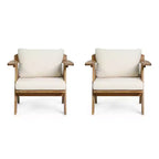 Sedie a pozzetto da esterno Okak Rusitc in legno di acacia con accenti imbottiti, set da 2, sedia da esterno in finitura teak in stile boho, sedute per mobili da esterno