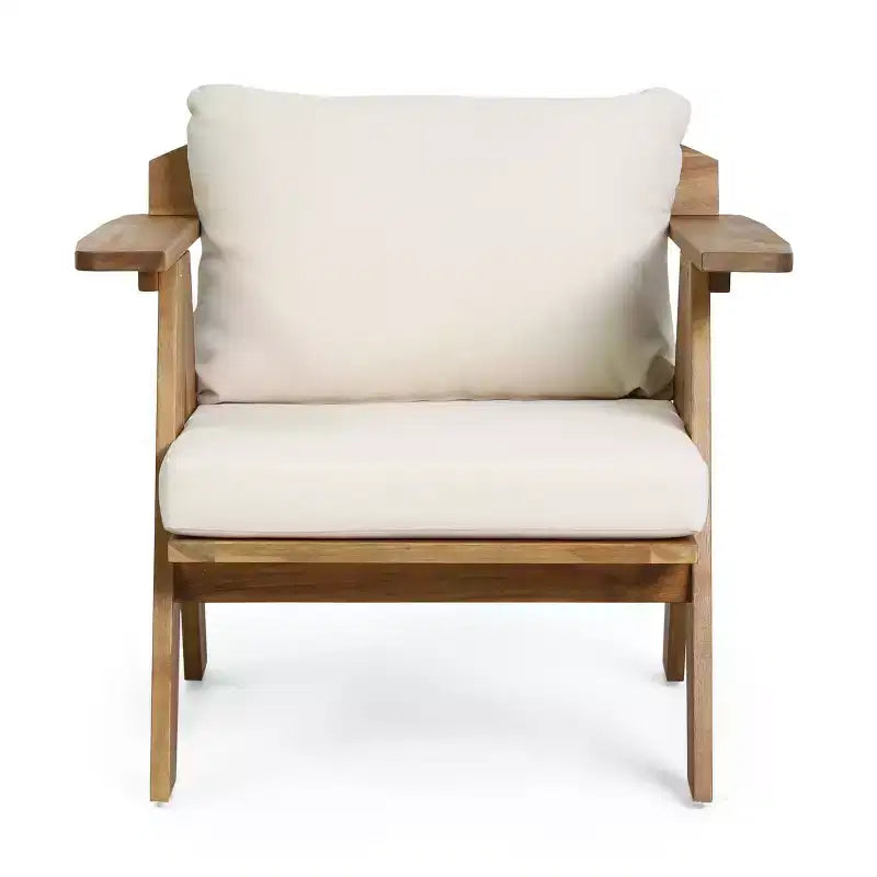 Sedie a pozzetto da esterno Okak Rusitc in legno di acacia con accenti imbottiti, set da 2, sedia da esterno in finitura teak in stile boho, sedute per mobili da esterno