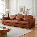 ATJafurn Mid Century Modern Sectional Leather Couch, Orange Genuine Leather Sofa with Metal Legs 2 Pillows Deep Seat for Living Room