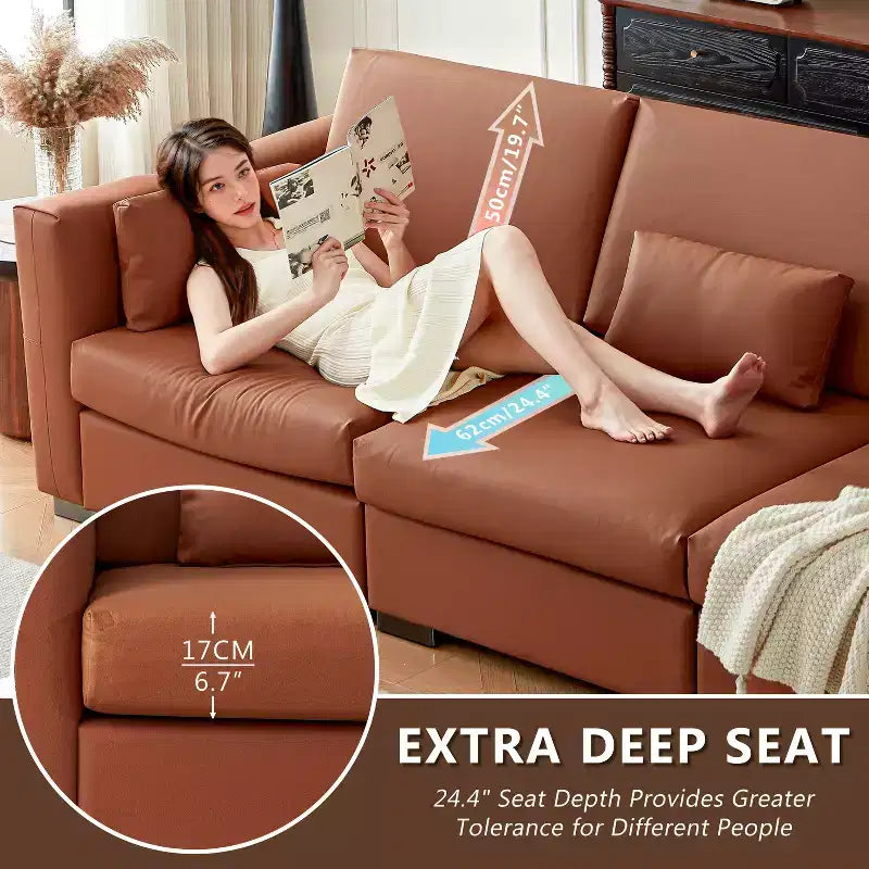 Divano componibile in pelle Mid Century Modern ATJafurn, divano in vera pelle arancione con gambe in metallo 2 cuscini seduta profonda per soggiorno
