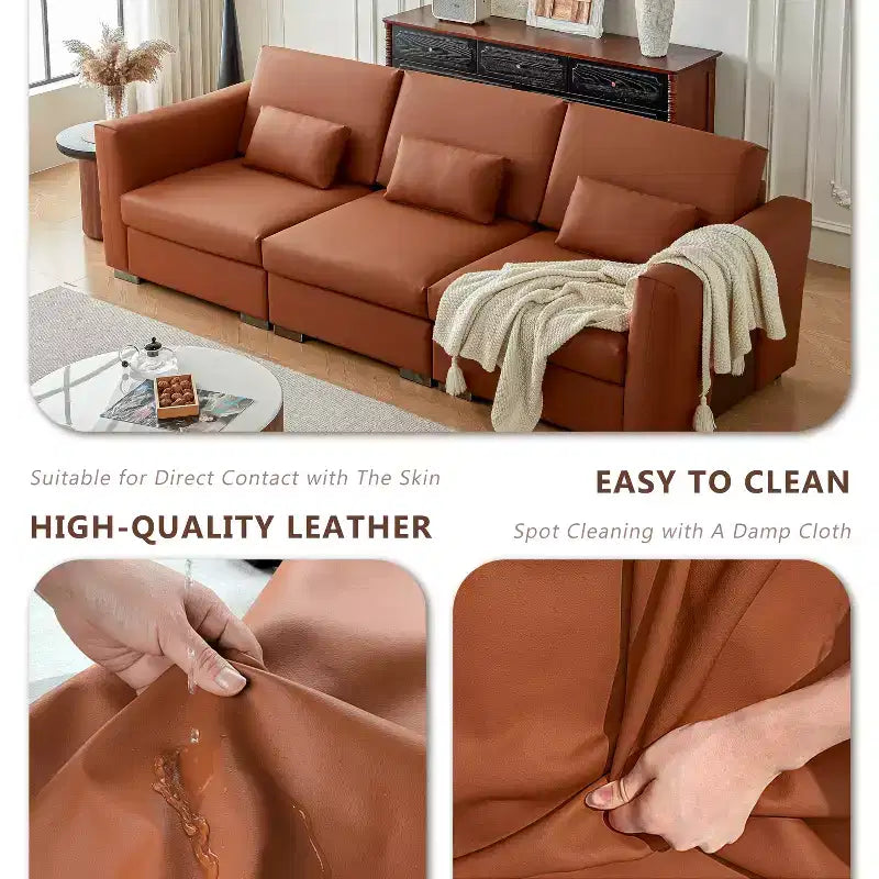 Divano componibile in pelle Mid Century Modern ATJafurn, divano in vera pelle arancione con gambe in metallo 2 cuscini seduta profonda per soggiorno