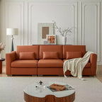 Divano componibile in pelle Mid Century Modern ATJafurn, divano in vera pelle arancione con gambe in metallo 2 cuscini seduta profonda per soggiorno