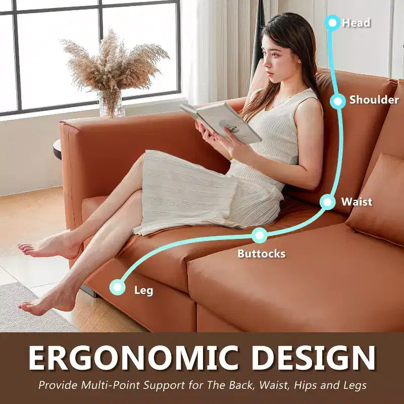 Divano componibile in pelle Mid Century Modern ATJafurn, divano in vera pelle arancione con gambe in metallo 2 cuscini seduta profonda per soggiorno