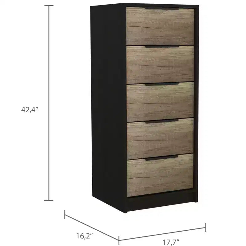 Cassettiera verticale moderna a 5 cassetti Okak, comò in legno alto per soggiorno, ingresso