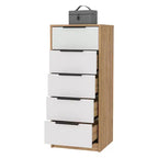 Cassettiera verticale moderna a 5 cassetti Okak, comò in legno alto per soggiorno, ingresso