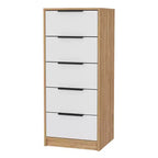 Cassettiera verticale moderna a 5 cassetti Okak, comò in legno alto per soggiorno, ingresso