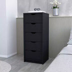 Cassettiera verticale moderna a 5 cassetti Okak, comò in legno alto per soggiorno, ingresso