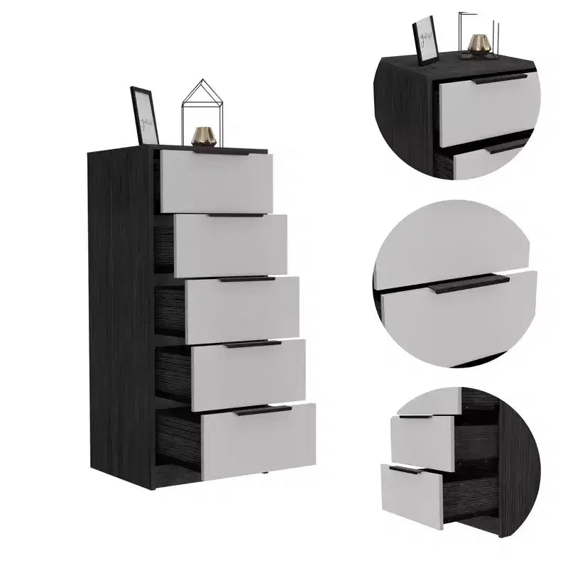 Cassettiera verticale moderna a 5 cassetti Okak, comò in legno alto per soggiorno, ingresso