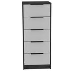 Cassettiera verticale moderna a 5 cassetti Okak, comò in legno alto per soggiorno, ingresso