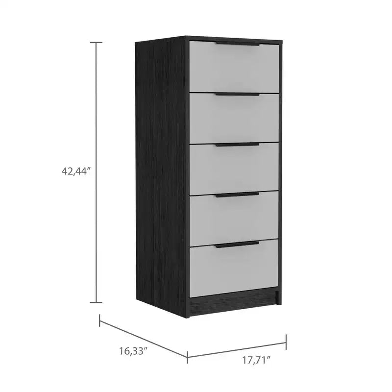 Cassettiera verticale moderna a 5 cassetti Okak, comò in legno alto per soggiorno, ingresso