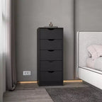 Cassettiera verticale moderna a 5 cassetti Okak, comò in legno alto per soggiorno, ingresso