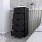 Cassettiera verticale moderna a 5 cassetti Okak, comò in legno alto per soggiorno, ingresso