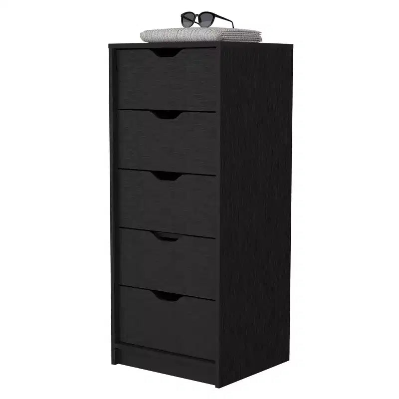Cassettiera verticale moderna a 5 cassetti Okak, comò in legno alto per soggiorno, ingresso