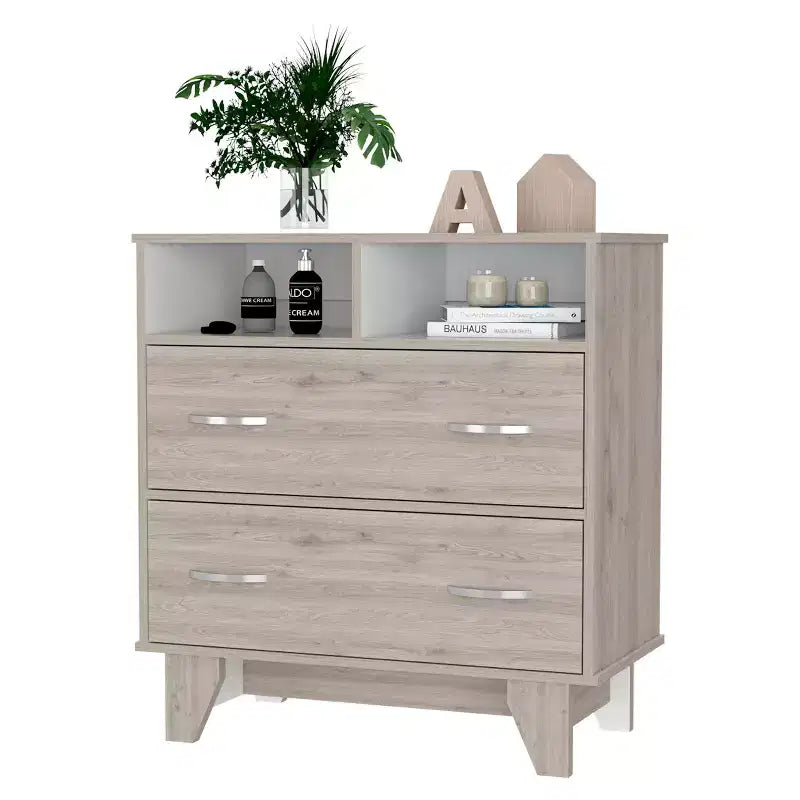 Cassettiera doppia moderna Okak a 6 cassetti, armadio alto 80,5 cm con guide in metallo e base rialzata, comò per camera da letto per l'organizzazione dei vestiti
