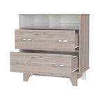 Cassettiera doppia moderna Okak a 6 cassetti, armadio alto 80,5 cm con guide in metallo e base rialzata, comò per camera da letto per l'organizzazione dei vestiti