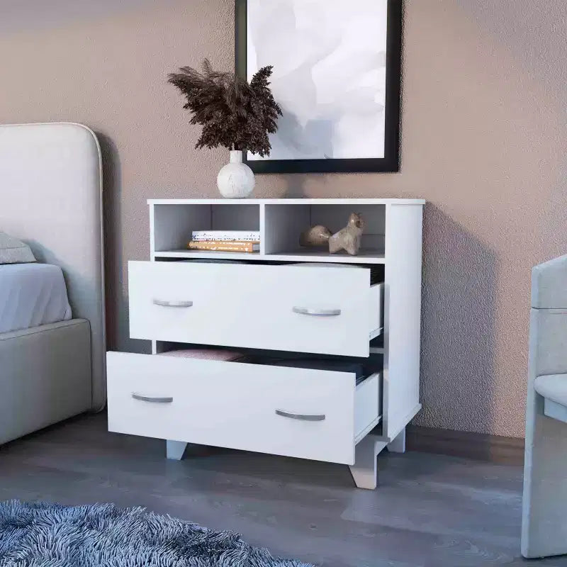 Cassettiera doppia moderna Okak a 6 cassetti, armadio alto 80,5 cm con guide in metallo e base rialzata, comò per camera da letto per l'organizzazione dei vestiti