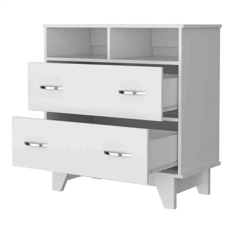 Cassettiera doppia moderna Okak a 6 cassetti, armadio alto 80,5 cm con guide in metallo e base rialzata, comò per camera da letto per l'organizzazione dei vestiti