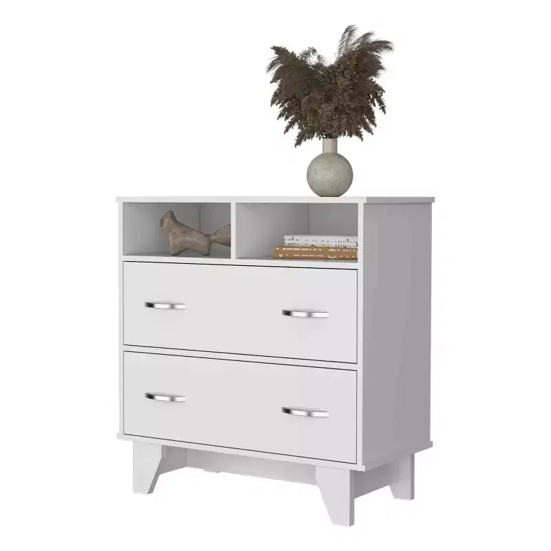 Cassettiera doppia moderna Okak a 6 cassetti, armadio alto 80,5 cm con guide in metallo e base rialzata, comò per camera da letto per l'organizzazione dei vestiti