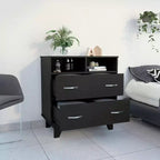 Cassettiera doppia moderna Okak a 6 cassetti, armadio alto 80,5 cm con guide in metallo e base rialzata, comò per camera da letto per l'organizzazione dei vestiti