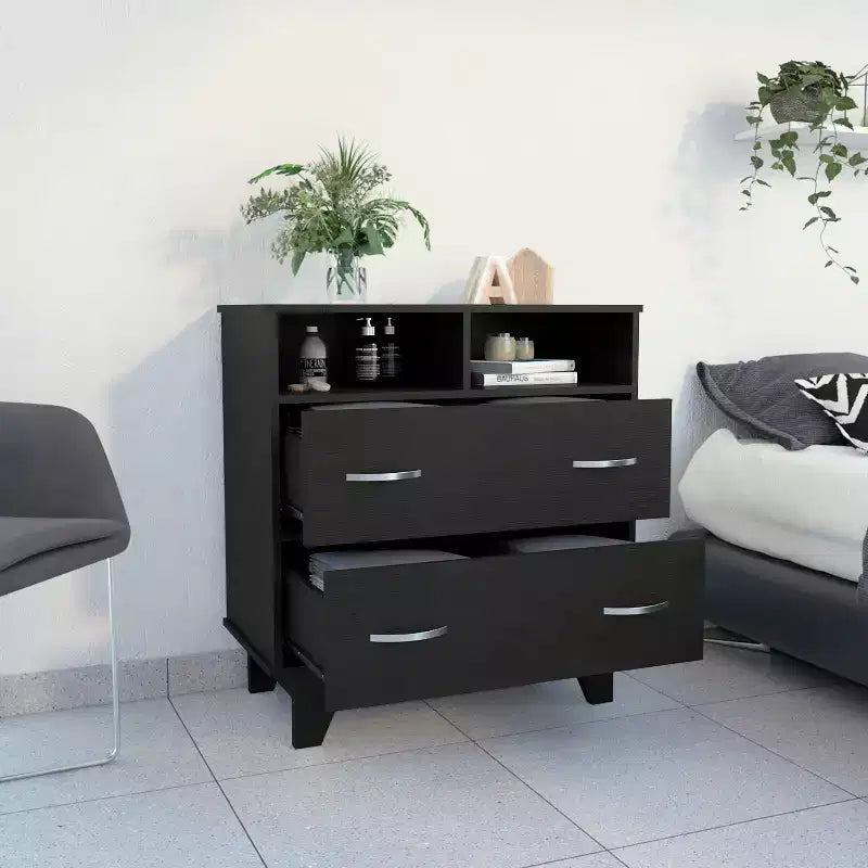 Cassettiera doppia moderna Okak a 6 cassetti, armadio alto 80,5 cm con guide in metallo e base rialzata, comò per camera da letto per l'organizzazione dei vestiti