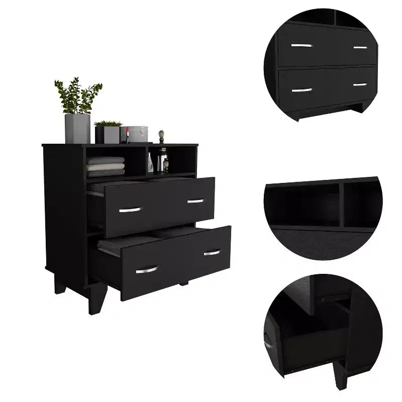 Cassettiera doppia moderna Okak a 6 cassetti, armadio alto 80,5 cm con guide in metallo e base rialzata, comò per camera da letto per l'organizzazione dei vestiti