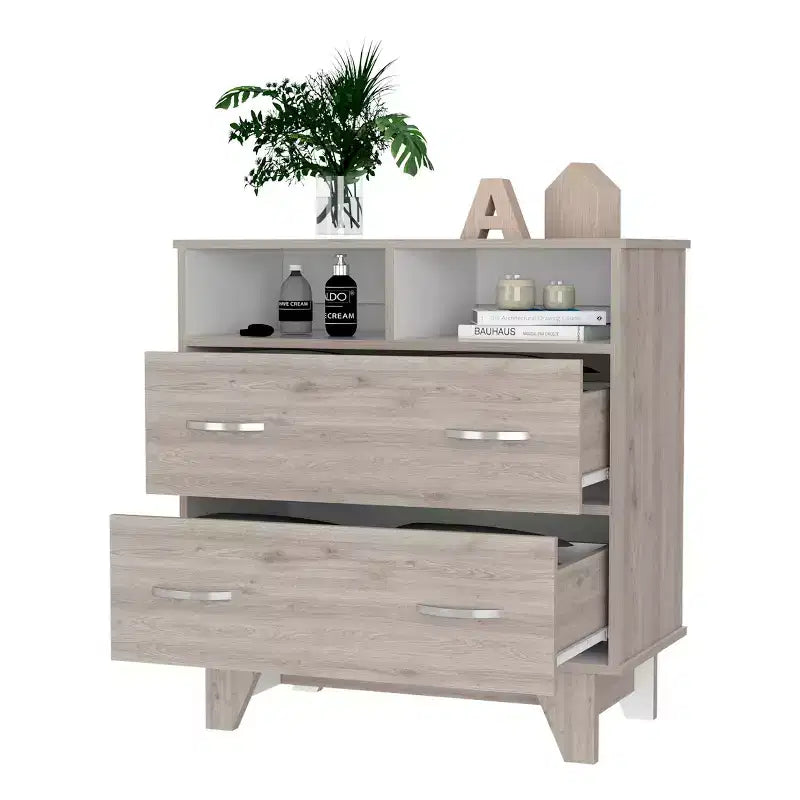 Cassettiera doppia moderna Okak a 6 cassetti, armadio alto 80,5 cm con guide in metallo e base rialzata, comò per camera da letto per l'organizzazione dei vestiti