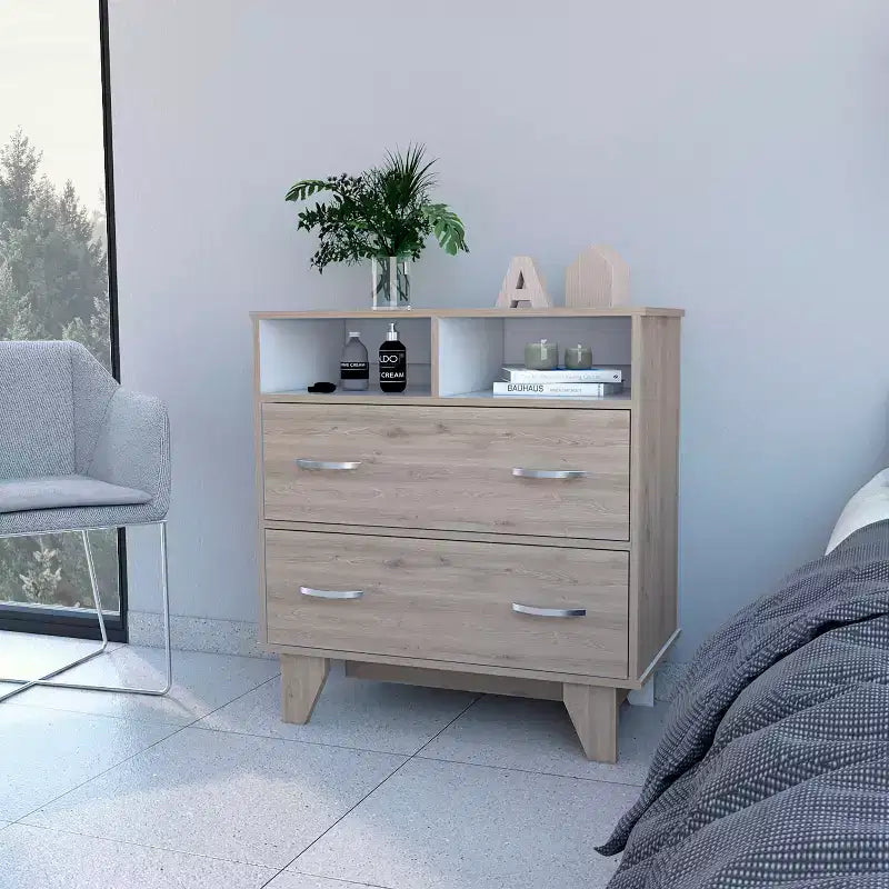 Cassettiera doppia moderna Okak a 6 cassetti, armadio alto 80,5 cm con guide in metallo e base rialzata, comò per camera da letto per l'organizzazione dei vestiti
