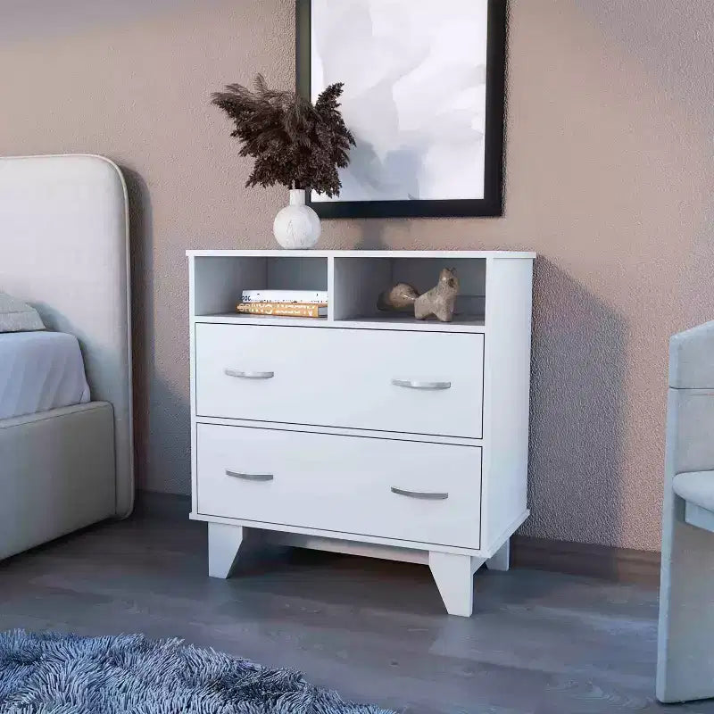 Cassettiera doppia moderna Okak a 6 cassetti, armadio alto 80,5 cm con guide in metallo e base rialzata, comò per camera da letto per l'organizzazione dei vestiti