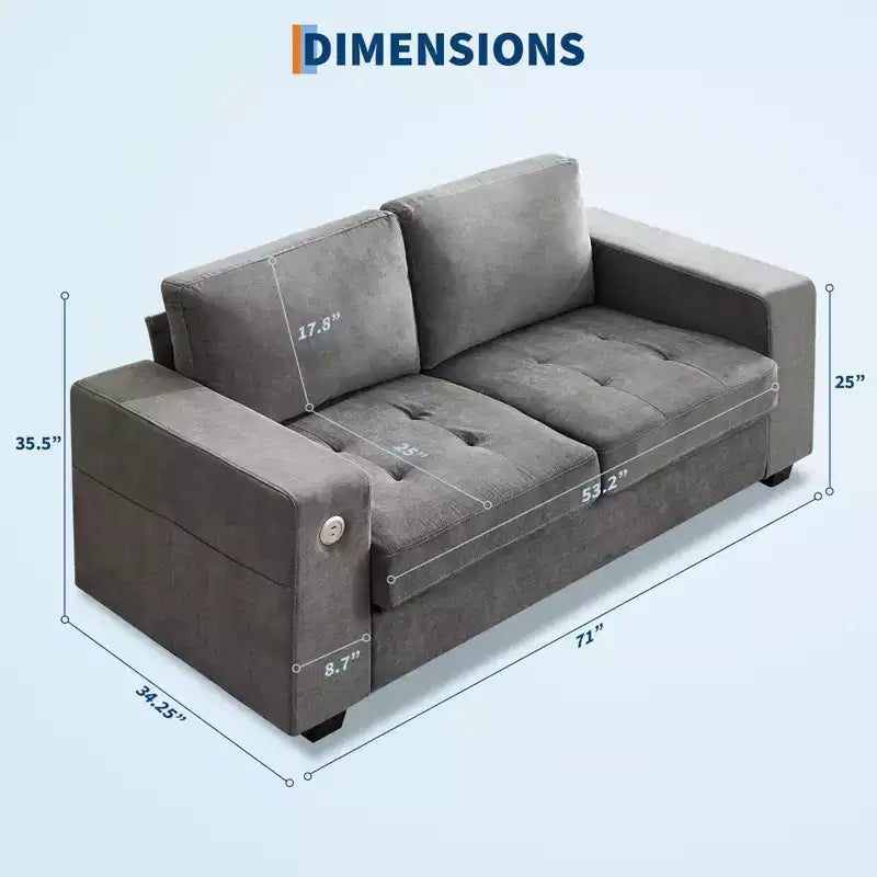 Divanetto in ciniglia da 70 pollici, comodi divani per soggiorno, porte di ricarica USB e fodere rimovibili, rivestimento trapuntato con bottoni, divano moderno