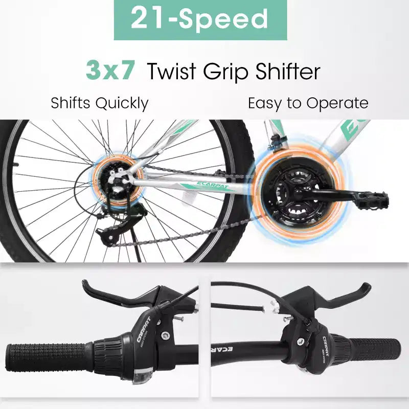Mountain bike Zeus & Ruta 26 con 21 velocità, sospensione anteriore, freno a V, telaio in acciaio al carbonio, per ragazzi e donne
