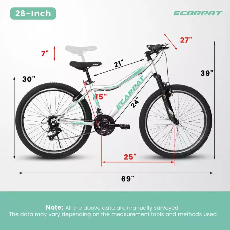 Mountain bike Zeus & Ruta 26 con 21 velocità, sospensione anteriore, freno a V, telaio in acciaio al carbonio, per ragazzi e donne