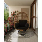Oversized 360 Swivel Egg Chair for Outdoor, Rattan Egg-Shaped Lounger Chair with 4 Thick Cushions,350LBs Capacity PE Rattan Basket Chairs