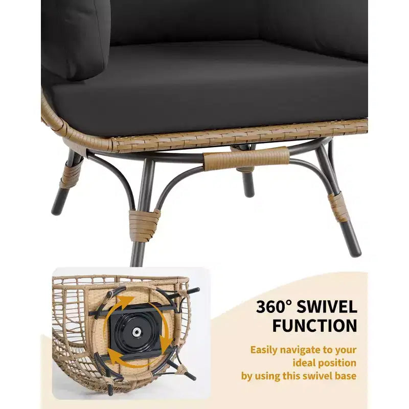 Oversized 360 Swivel Egg Chair for Outdoor, Rattan Egg-Shaped Lounger Chair with 4 Thick Cushions,350LBs Capacity PE Rattan Basket Chairs