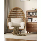 Oversized 360 Swivel Egg Chair for Outdoor, Rattan Egg-Shaped Lounger Chair with 4 Thick Cushions,350LBs Capacity PE Rattan Basket Chairs