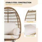 Oversized 360 Swivel Egg Chair for Outdoor, Rattan Egg-Shaped Lounger Chair with 4 Thick Cushions,350LBs Capacity PE Rattan Basket Chairs