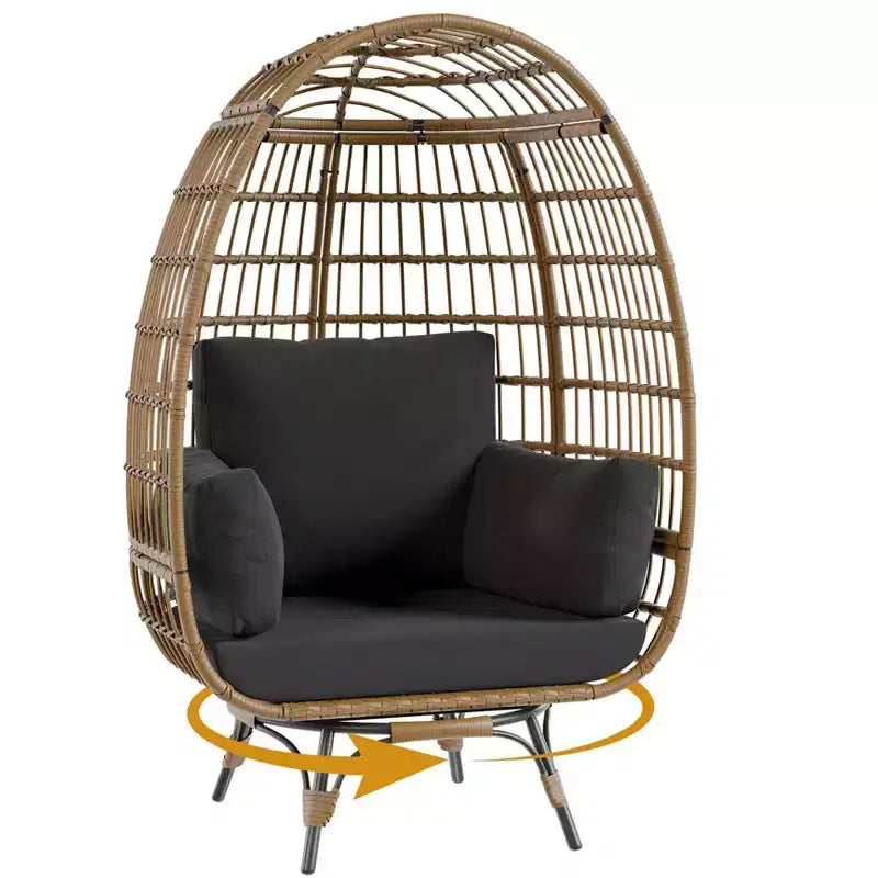 Oversized 360 Swivel Egg Chair for Outdoor, Rattan Egg-Shaped Lounger Chair with 4 Thick Cushions,350LBs Capacity PE Rattan Basket Chairs