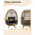 Oversized 360 Swivel Egg Chair for Outdoor, Rattan Egg-Shaped Lounger Chair with 4 Thick Cushions,350LBs Capacity PE Rattan Basket Chairs