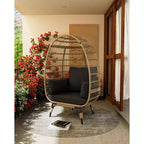 Oversize Wicker Egg Chair Outdoor with Steel Frame, Egg Basket Lounge Chair with 4 Cushions, Egg-Shaped Chair for Patio, Porch, Backyard